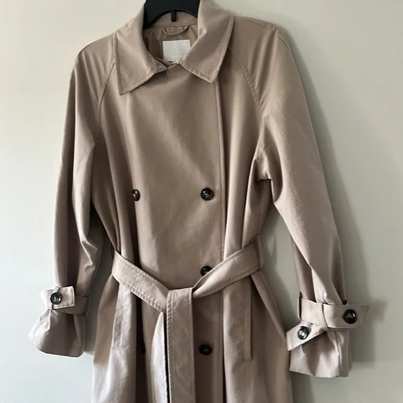 H&M Double Breasted Trench Coat Oversized Sz Small Beige Color - Picture 7 of 16